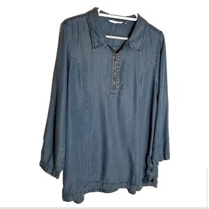 Soft Surroundings Top Women's Large Blue Long Sleeves 1/4 Zip Button Accents